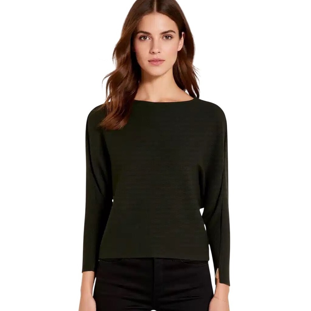 Cyrus Women Dark Olive Green Ribbed Boat Neck Dolman Sleeve Sweater NWT Size S